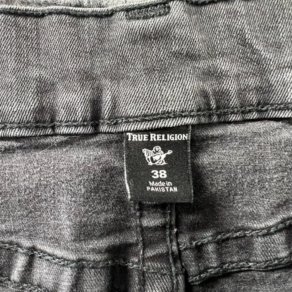 True Religion Geno Slim Fit Jeans Mens 36x33 Gray Faded Denim Horseshoe Stitch